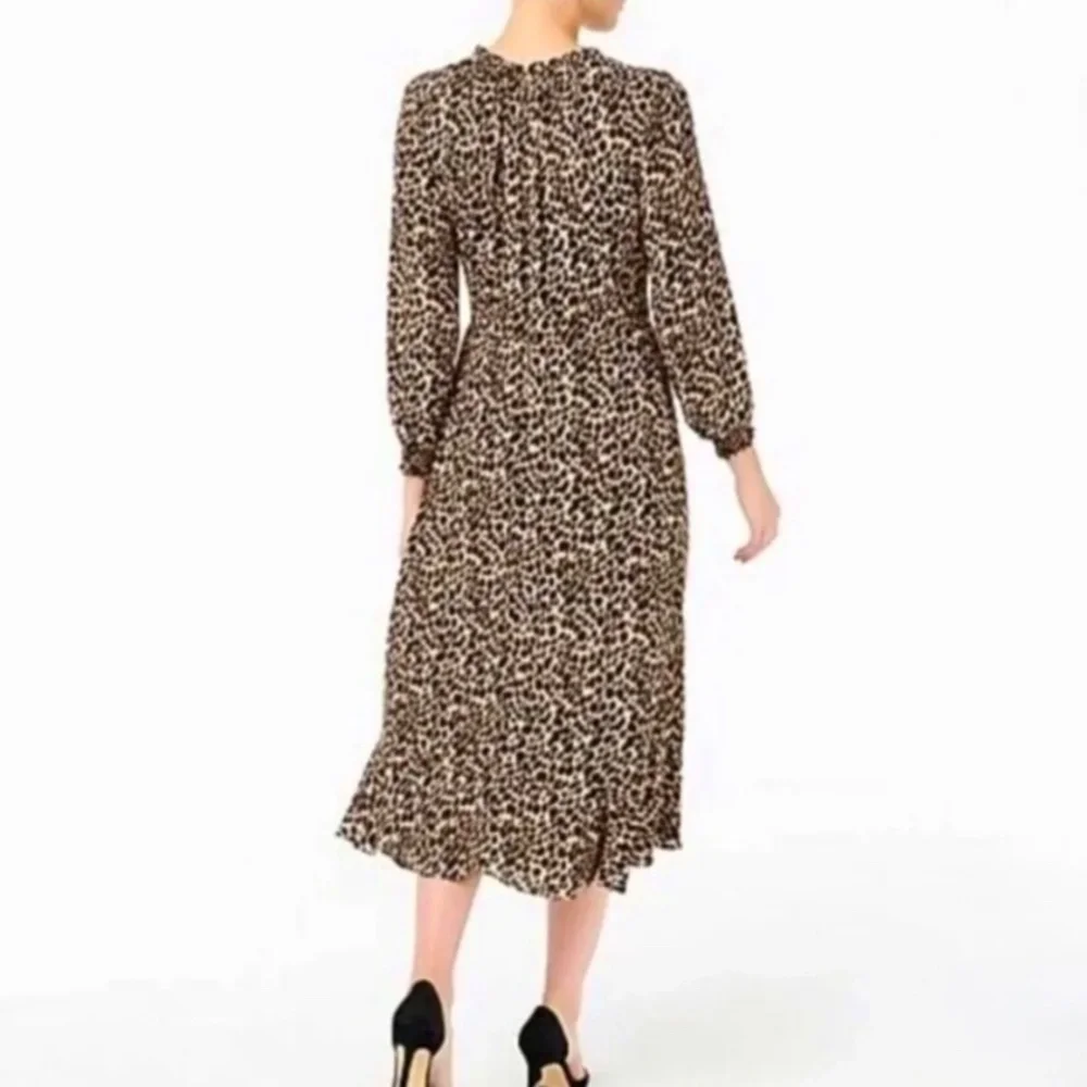 J.‎ Crew Women's Leopard Print Ruffle Neck Midi Dress Size 0 Brown